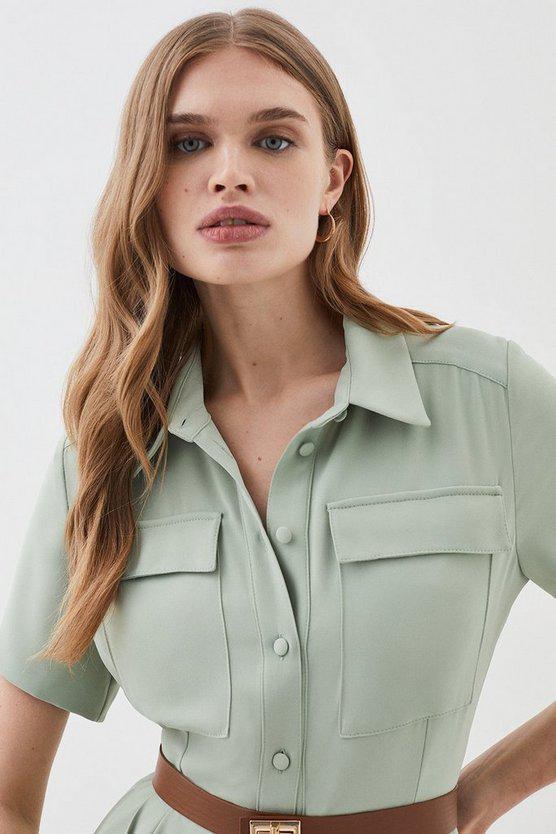 Karen Millen UK SALE Lydia Millen Tall Soft Tailored Pleat Panel Midi Shirt Dress