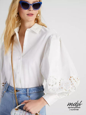 Kate Spade US Poplin Embroidered Cutwork Shirt - Fresh White