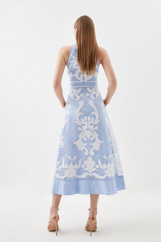 Karen Millen UK SALE Applique Organdie Midi Woven Dress - blue