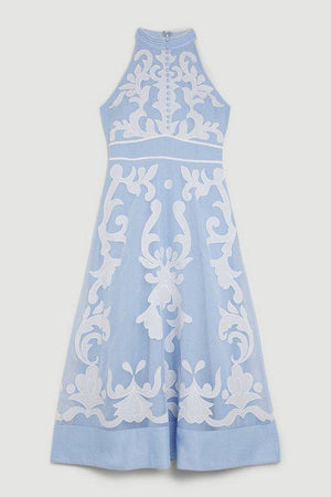 Karen Millen UK SALE Applique Organdie Midi Woven Dress - blue