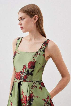 Karen Millen UK SALE Lydia Millen Floral Jacquard Corseted Woven Maxi Dress - green