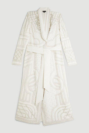 Karen Millen UK SALE Crystal Embellished Woven Maxi Blazer Dress