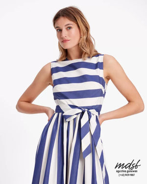 Kate Spade US Awning Stripe Tie-waist Dress - Cream/French Navy