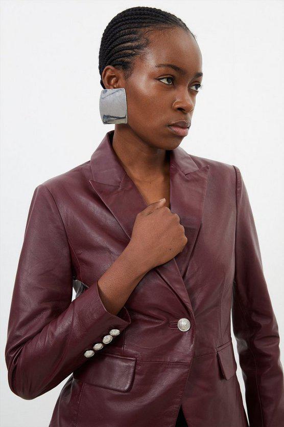 Karen Millen UK SALE Leather Single Breasted Blazer - merlot