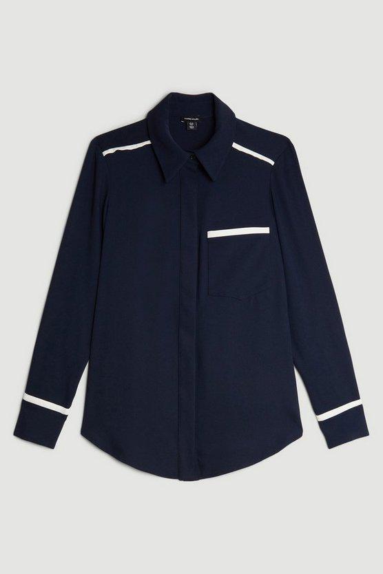 Karen Millen UK SALE Soft Tailored Pocket Detail Shirt - navy