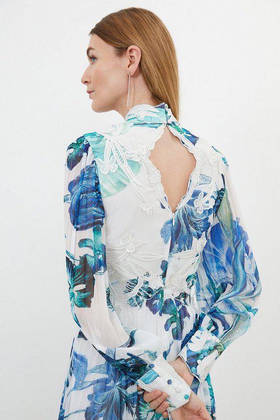 Karen Millen UK SALE Floral Printed Lace Applique Woven Maxi Dress